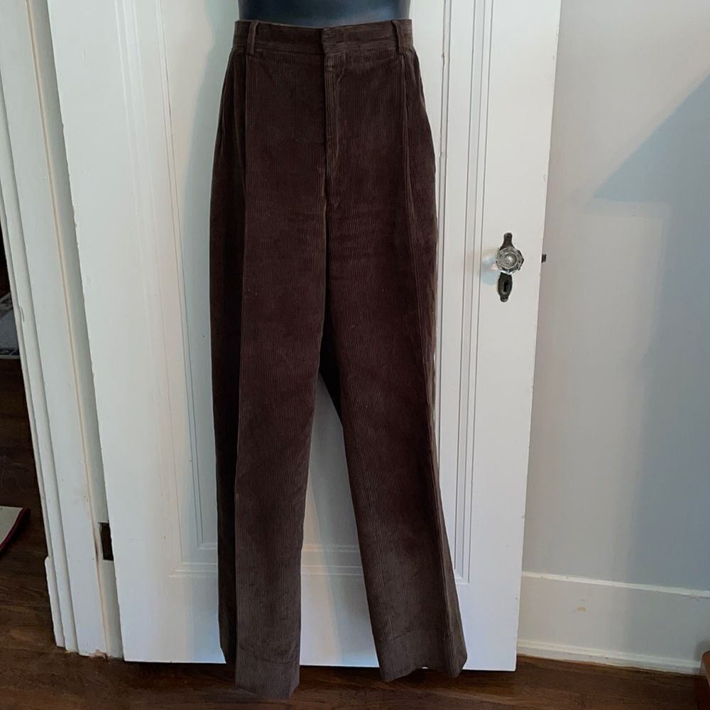 Berle dark brown cotton corduroy pleat‎ front pants